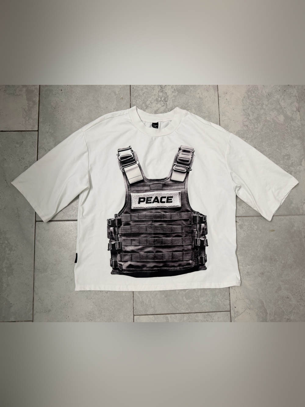 NFINITY White Short-Sleeve Tee with Black 'PEACE' Armor Print